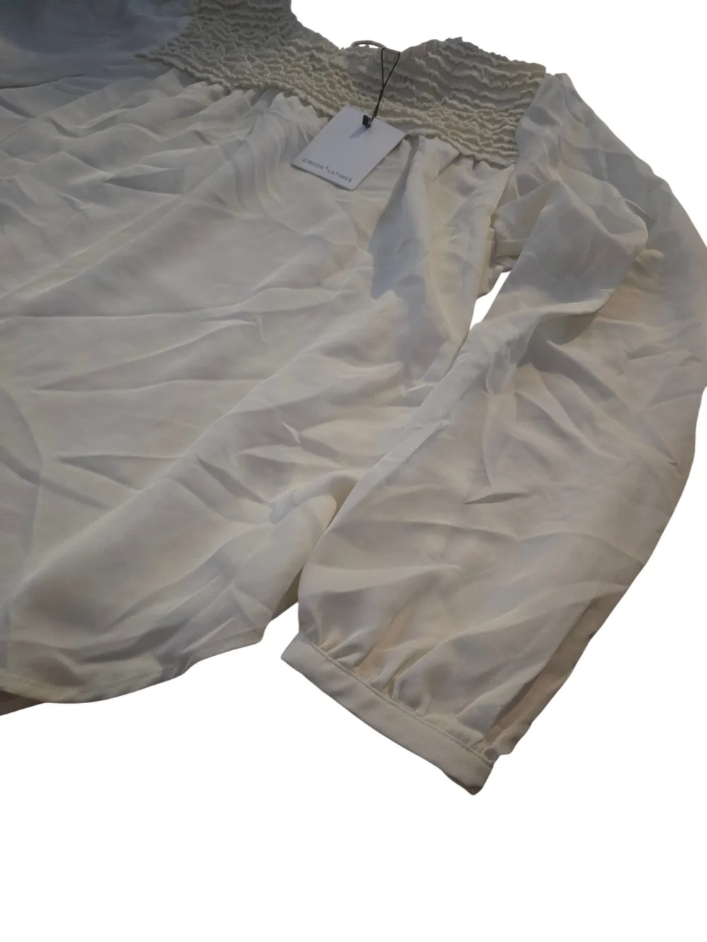 Gibson Latimer Cream Smocked Yoke Blouse